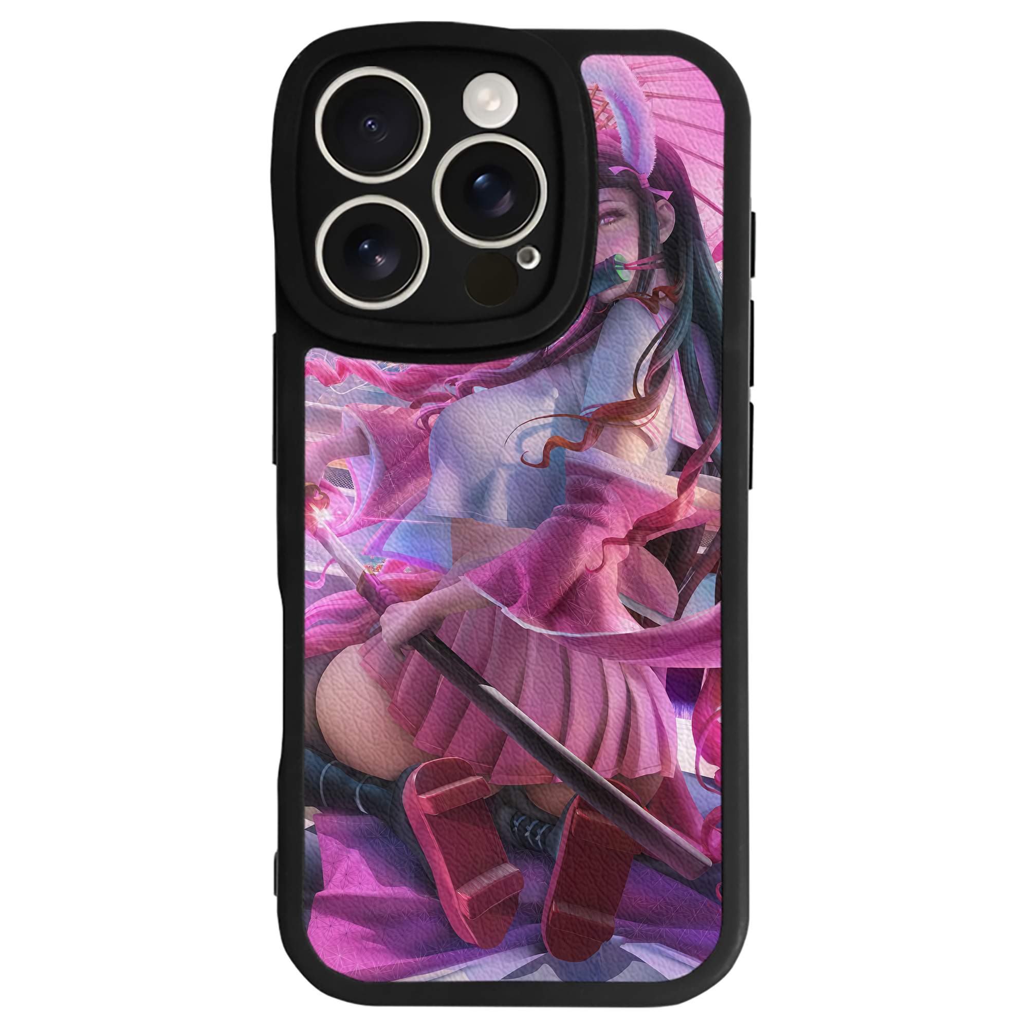 （画像用） 鬼滅の刃（きめつのやいば）竈門 禰󠄀豆子／かまど ねずこ Kamado Nezuko 【iPhone 16シリーズ対応】シリコンスマホケース（レザー調） 材質：シリコン